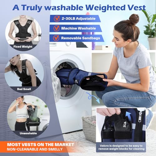 Sportneer Adjustable Weighted Vest Weights: 2-18 lbs/2-42 lbs Washable Weight Vest for Walking 16 In 1 Fast Adjust Rucking Vest for Women and Men Home Gym Running Jogging Strength Training Vests