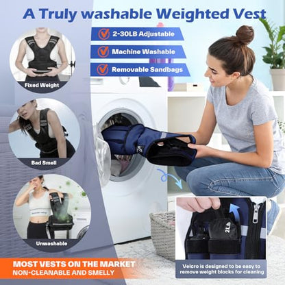 Sportneer Adjustable Weighted Vest Weights: 2-18 lbs/2-42 lbs Washable Weight Vest for Walking 16 In 1 Fast Adjust Rucking Vest for Women and Men Home Gym Running Jogging Strength Training Vests