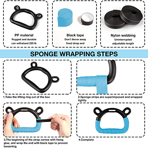 Kids Gymnastic Rings Pull up Rings for Chlidren Exercise,Indoor Gym Ring,Kids Gymnastics Rings with Adjustable Straps,Load Bearing 220lb(NO Bar) - color: Blue-1