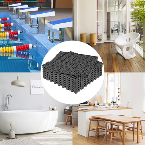 ToLanbbt Modular Interlocking Cushion 8P 11.8" x 11.8" Interlocking Rubber Floor Drain Holes Non-Slip Splicing Drainage Mats for Deck, Shower, Kitchen, Drain Pool, Sauna Bath, Indoor Outdoor (Black) - size: 8 PCS