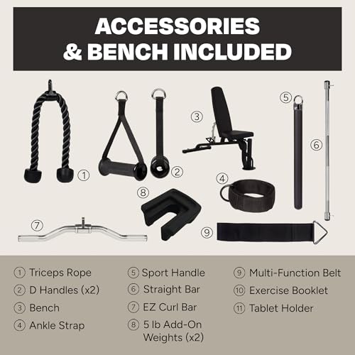 FT1 Functional Trainer with Bench - Compact at Home Workout Machine with Accessories - Two 165 lb Weight Stacks - Smooth Glide Cable Machine with Weight Bench - style: Inspire FT1 (fully loaded)