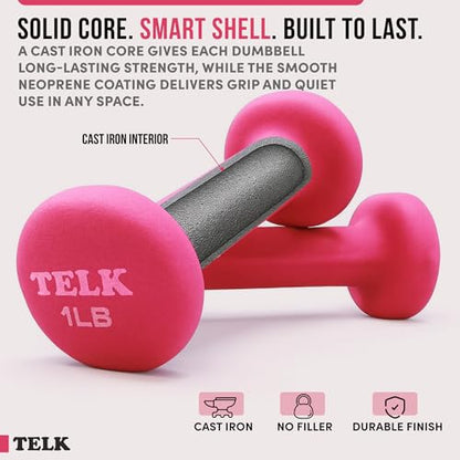 TELK Fitness Neoprene Dumbbells Set of 2 – Non-Slip Hand Weights for Home Workouts, Strength Training & Toning – Compact, Comfortable Grip for Women & Men
