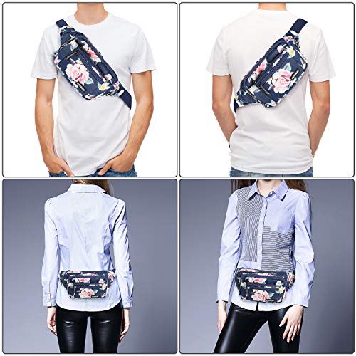 CXWMZY Fanny Packs For Women & Men Waist Pack Hip Bum Bag with Multi-Pockets Large Capacity Waterproof Casual Bum Bag for Disney Traveling Casual Cycling Running Hiking - color: Blue_Flower