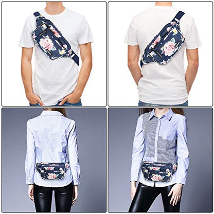 CXWMZY Fanny Packs For Women & Men Waist Pack Hip Bum Bag with Multi-Pockets Large Capacity Waterproof Casual Bum Bag for Disney Traveling Casual Cycling Running Hiking - color: Blue_Flower