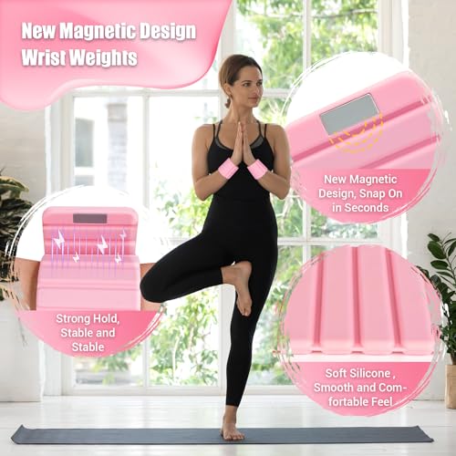 Pilates Wrist Weights for Women, Wearable Strong Magnetic Arm & Leg Weights Set of 2(1 lb Each), Adjustable Wrist Weights for Walking, Yoga, Strength Training, Swimming, Running & Jogging - color: Pink