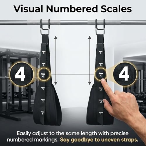 Ab Straps for Pull Up Bar with Rubber Coated Quick Hooks, Numbered Scales Adjustable Hanging Ab Slings for Leg Raises Core Workout, 300lbs Heavy Duty