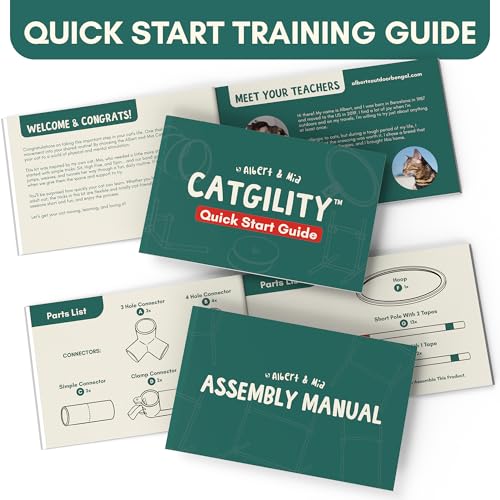 ALBERT & MIA CATGILITY Cat Agility Equipment + Clicker Trainer Guide – Exercise Agility Course – Jumping Hurdles & Hoop, Tunnel (Small Dog & Cat Training) Clicker Training Obstacle Course for Cats
