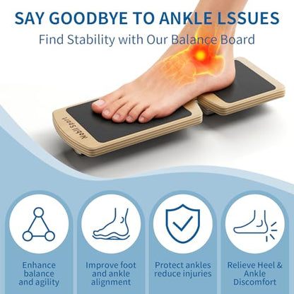 Ankle Balance Board Wooden Single Leg | Plantar Fasciitis & Achilles, Foot Strengthener & Stability Trainer, Office Desk, Rehab & Runners, 16-Exercise Guide & Bag