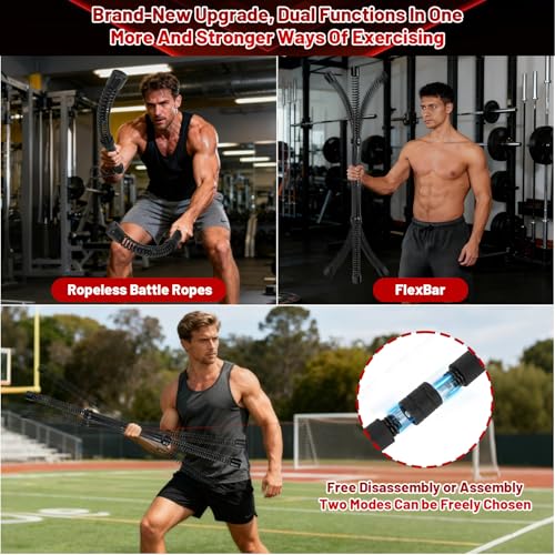 Cordless Battle Ropes (2-Pack) Portable Workout Ropes for HIIT Workouts,Cardio & Muscle Training,Low-Impact Cardio Training,Home Gym Equipment for Men & Women(1.9LB x 2) (1.9LB*2)