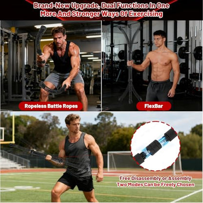 Cordless Battle Ropes (2-Pack) Portable Workout Ropes for HIIT Workouts,Cardio & Muscle Training,Low-Impact Cardio Training,Home Gym Equipment for Men & Women(1.9LB x 2) (1.9LB*2)