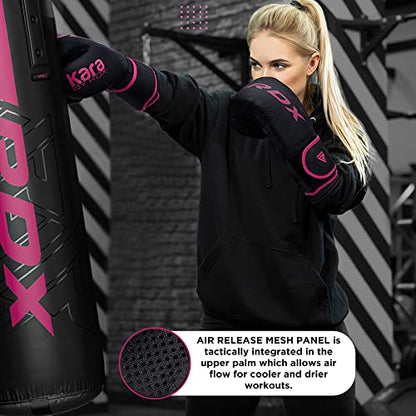 RDX Boxing Gloves, Pro Training Sparring, Maya Hide Leather, Muay Thai MMA Kickboxing, Men Women Adult, Heavy Punching Bag Focus Mitts Pads Workout, Ventilated Palm, Multi Layered, 8 10 12 14 16 18 Oz - color: PINK, size: 12 OZ