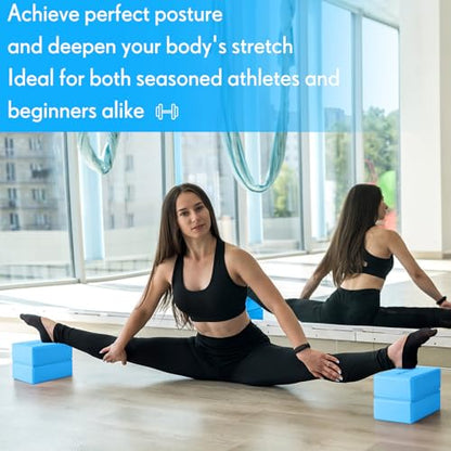 RoundFunny 4 Pack Yoga Blocks Non Slip Pilates Foam Brick - color: Blue