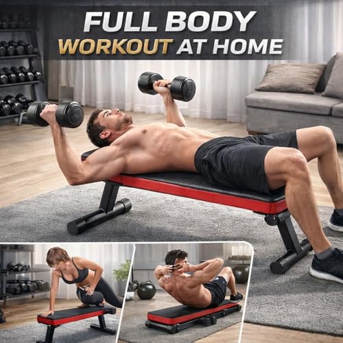 EZ-U Flat Weight Bench for Home Gym Foldable Bench Press Bench 618 lb Capacity Compact Strength Training Bench Black