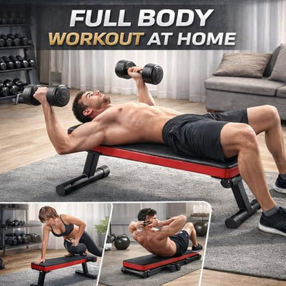 EZ-U Flat Weight Bench for Home Gym Foldable Bench Press Bench 618 lb Capacity Compact Strength Training Bench Black