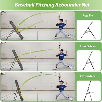 LIANTRAL Baseball Rebounder Net 4 x 4.5FT - Portable Bounce Back Trainer for Soccer, Volleyball, Softball & Lacrosse, Adjustable Pitching Net for Shooting, Passing & Control Training, Black