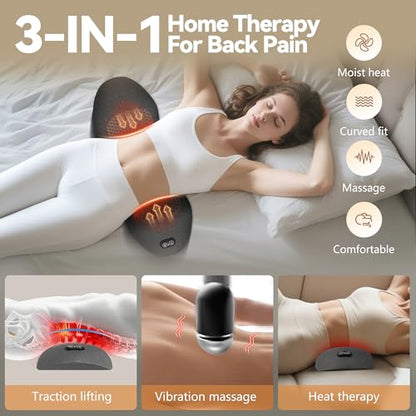 3 in 1 Lumbar Support Pillow,Lower Back Massager with 118-inch USB Cable, Heated & Vibration &Stretching Back Massager For Pain Relief Deep Tissue,Relaxation Lumbar Pillow for Office Home Use