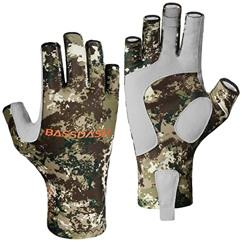 Bassdash ALTIMATE UPF 50+ Sun Protection Fingerless Fishing Gloves Men - color: ALTIMATE I - Grunge Camo, size: Medium
