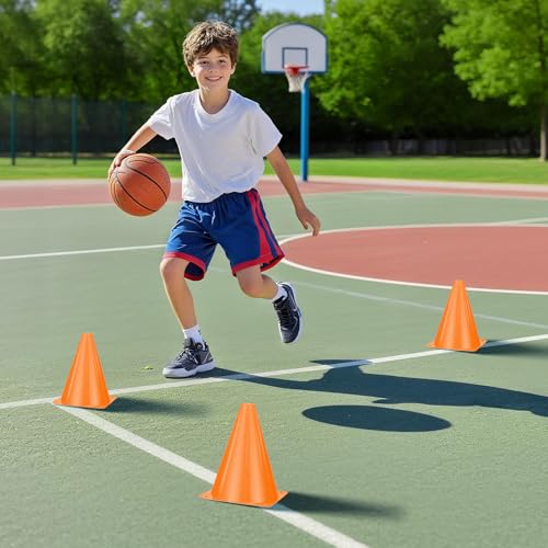 12pcs Cones 7 Inch Soccer Cones and Plastic Traffic Cones, Durable Cones for Sports Training, Ideal for Soccer, Basketball, Football, Skating, and Agility Drills Practice