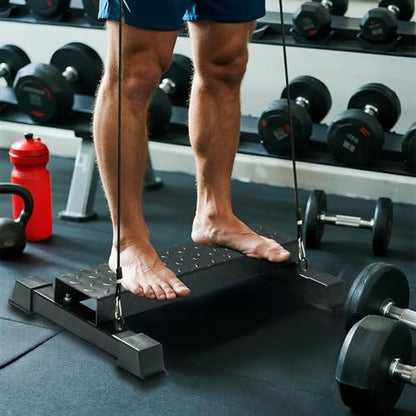 Steel Calf Raise Block – Heavy Duty Calf Stretch Platform for Seated & Standing Calf Raises, Calf Extension, Dumbbell Calf Raise & Leg Strength Training Equipment for Home Gym - color: BLACK-High（elastic band）