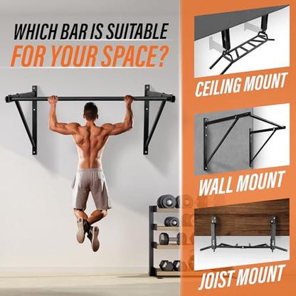Yes4All Heavy Duty Wall Mounted Pull Up Bar – Multi-Grip Pull Ups / Pull Up Bar Ceiling Mount / Joist Mount for Home Gym - color: A. Heavy Duty