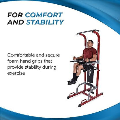 Stamina Full Body Power Tower 735 - Dip Bar with Built-in Bench and Rack - Pull Up Bar Station with Smart Workout App - Dip Bars for Home Workout - Up to 300 lbs Weight Capacity | Dip Bar with Built-in Bench and Rack; Pull Up Bar Station with Smart Workou