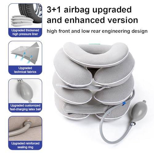 Neck Stretcher with Neck Brace,Cervical Traction Neck Device,Neck Relief Tool,Adjustable Inflatable Cervical Brace,Home Use Neck Decompression New Technology Breathable Fabric Washable&Colorfast(Gray) - color: Gray