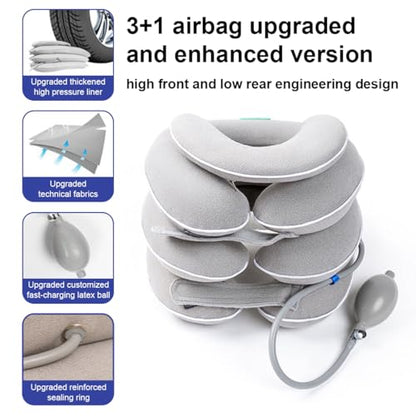 Neck Stretcher with Neck Brace,Cervical Traction Neck Device,Neck Relief Tool,Adjustable Inflatable Cervical Brace,Home Use Neck Decompression New Technology Breathable Fabric Washable&Colorfast(Gray) - color: Gray