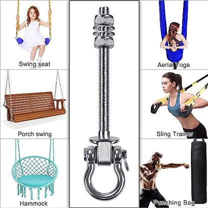 Dolibest Swing Hangers with Bearing - 6 Pack Stainless Steel 304 Hardware Hooks for Wood & Metal Beams, Ideal for Hanging Hammocks, Yoga Swings, Porch Swing, Boxing Bag 1500 LB Capacity- 5'' x M2/5'' - color: 6pcs
