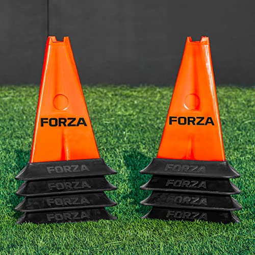 FORZA Pro 12in Tri Marker Cones - Set of 4 or 8 with Optional Rubber Bases for Pro-Grade Training - color: Fluro Orange, size: Pack of 8, style: With Bases