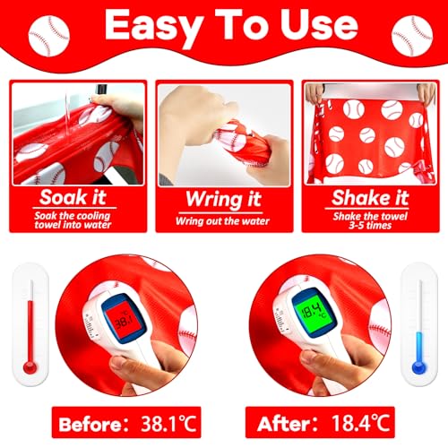 30Pcs Baseball Softball Cooling Towels for Neck and Face 40 x 12 Inch Baseball Sports Team Gifts Microfiber Breathable Workout Ice Towel Sweat Chilly Bulk Neck Wraps for Athletes Gym Camping Red