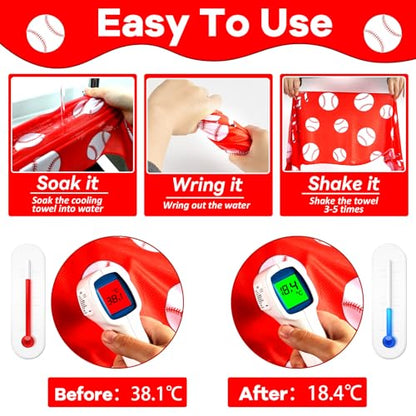30Pcs Baseball Softball Cooling Towels for Neck and Face 40 x 12 Inch Baseball Sports Team Gifts Microfiber Breathable Workout Ice Towel Sweat Chilly Bulk Neck Wraps for Athletes Gym Camping Red