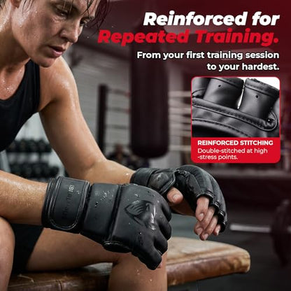 MMA Gloves Sparring for Men– Open Palm Training Gloves for Grappling, Kickboxing, Muay Thai, Youth Self-Defense, Heavy Bag Workouts – Durable Synthetic Leather with Wrist Support