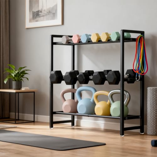 Aduanbang 3-Tier Adjustable Dumbbell Rack, Heavy-Duty Weight Storage Stand, 390 LB Capacity, Space-Saving Home Gym Organizer - color: Black