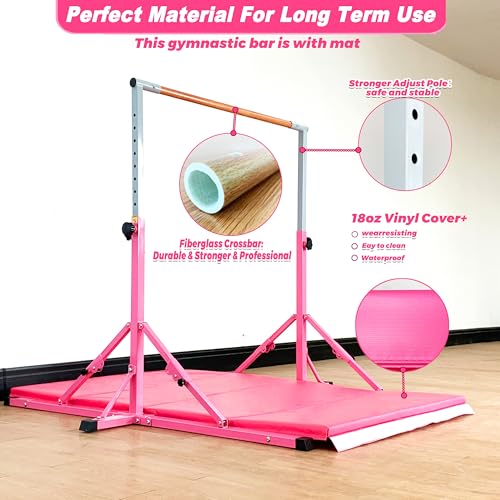 MARFULA Gymnastic Kip Bar for Kids Teens Ages 3-25 of All Gymnastic Levels - color: Bar With Mat-Hot Pink(5 Ft Base)