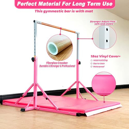 MARFULA Gymnastic Kip Bar for Kids Teens Ages 3-25 of All Gymnastic Levels - color: Bar With Mat-Hot Pink(5 Ft Base)