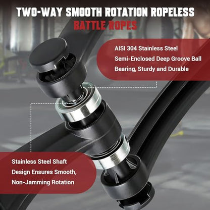 Rotating Ropeless Battle Rope, Weighted Cordless Battle Ropes for Home Gym with Quiet Bearings, Portable Battle Rope Sticks for HIIT, Cardio, Strength Training, Fitness Equipment for Men & Women(2PC)