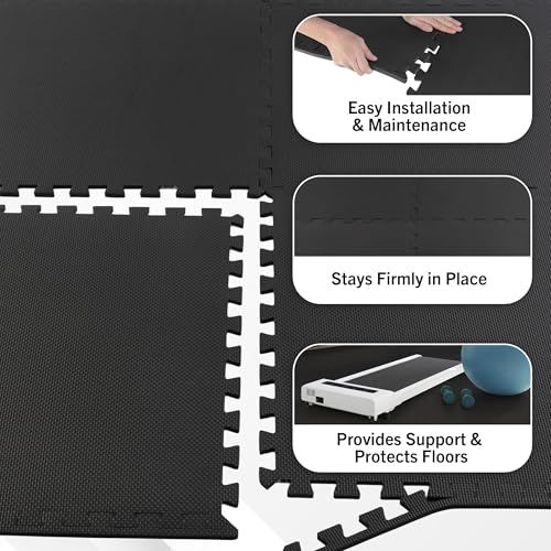 EVA Foam Mat Tiles 4-Pack - 16 SQ FT of Interlocking Padding for Garage, Playroom, or Gym Flooring - Workout Mat or Baby Playmat by Stalwart (Black)