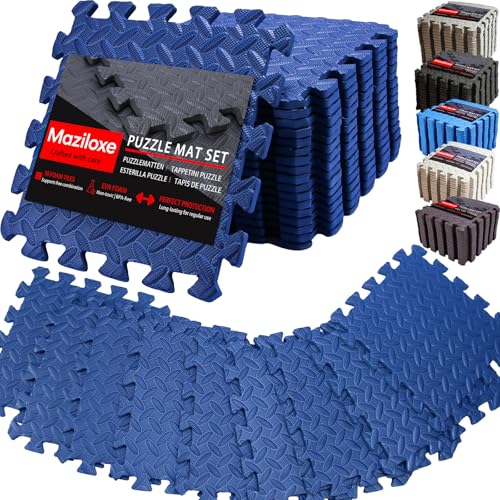 Gym Flooring for Home Gym, 18 PCS Anti-Slip Interlocking Foam Floor Tiles, 12.6"x12.6"x0.4" EVA Exercise Mats, Puzzle Floor Mat For Workout, Yoga, Kids Play Area, Treadmill, Garage - color: Navy Blue