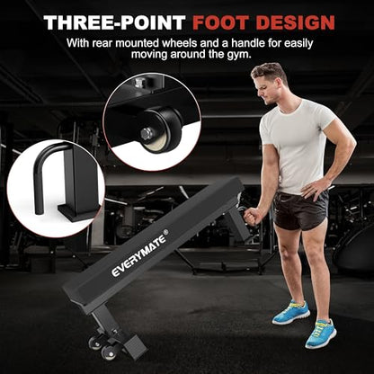 Flat Bench, 4" Thick HeftyGrip Vinyl Pad, Rated 1,200 LB, Flat Benches for Home Gym & Strength Training, Professional Grade Flat Weight Bench Made of Heavy Duty 3"*3" Tube (Black)