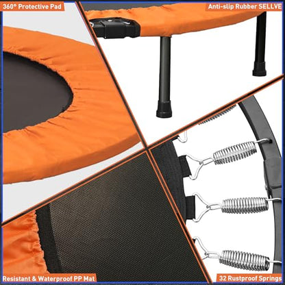 HYD-Parts 40" 48" Mini Trampoline for Adults and Kids Exercise Rebounder with Adjustable Bar Fitness Trampoline Indoor Max Load 330 440lbs - color: Orange-40in