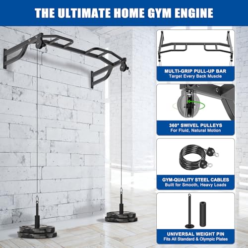 Kipika 48" Ceiling Mounted Pull Up Bar, Heavy Duty Multi-Grip Chin Up Bar,Mounted Pullup Bar, Adjustable Height, Pull Up Bands for Chin Ups & Body Stretching, Ideal for Home Gym and Strength Training - color: 48" Pull Up Bar with 2 Pulleys