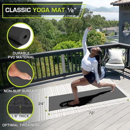 ProsourceFit Classic Yoga Mat 1/8” (3mm) Thick, Extra Long 72-Inch Lightweight Fitness Mat with Non-Slip Grip for Yoga, Pilates, Exercise - color: Black