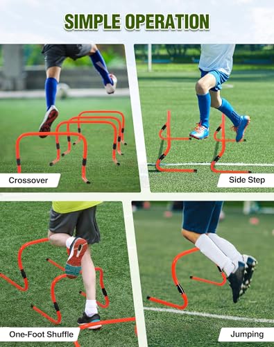 Agility Hurdles,9"-12.6" Adjustable Speed Training Hurdles for Football, Basketball, Soccer Hurdles Training Equipment Set of 6 Cones Set - color: Orange 10 Pack
