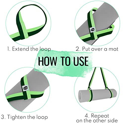 TECEUM Yoga Mat Strap – Extra Soft & Thick Cotton Carrier for All Mats - color: Green Avocado, size: 64 IN