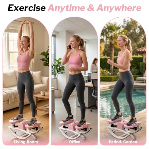 Gadeway U-Shaped Rock Stepper, 2026[New Vision] Rocking Stepper for Exercise at Home, 3D Motion Stair Stepper with Resistance Bands & Balance Board,330 LBS Loading Capacity Exercise Equipment - color: Pink