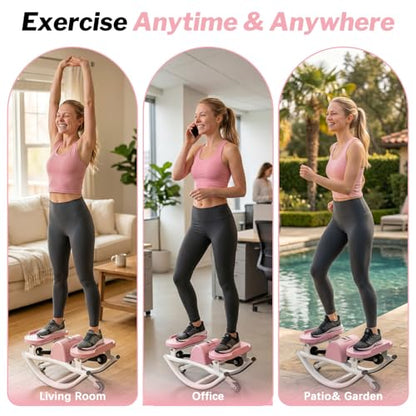 Gadeway U-Shaped Rock Stepper, 2026[New Vision] Rocking Stepper for Exercise at Home, 3D Motion Stair Stepper with Resistance Bands & Balance Board,330 LBS Loading Capacity Exercise Equipment - color: Pink