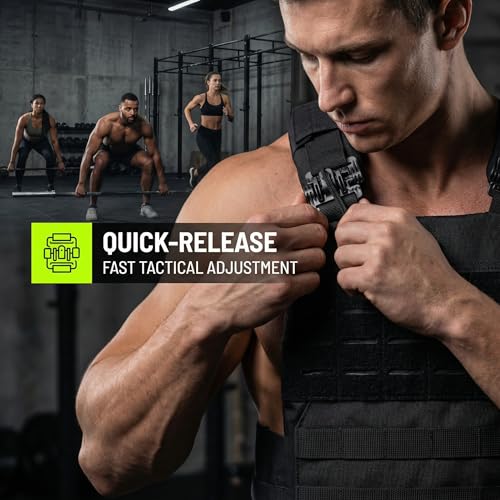 Tactical Weighted Vest for Men & Women Adjustable Strength and Endurance Workout Vest with MOLLE Panel Padded Shoulder Straps Breathable Mesh Quick Release Buckles for Running Rucking Training Fitness - color: Black