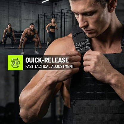 Tactical Weighted Vest for Men & Women Adjustable Strength and Endurance Workout Vest with MOLLE Panel Padded Shoulder Straps Breathable Mesh Quick Release Buckles for Running Rucking Training Fitness - color: Black