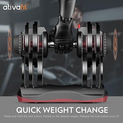 ATIVAFIT Adjustable Dumbbells Set of 2, 5–88LB Quick Adjust Free Weights with Double Safety Lock & Anti-Slip Steel Handle, Space Saving Home Gym Equipment for Full Body Strength Training