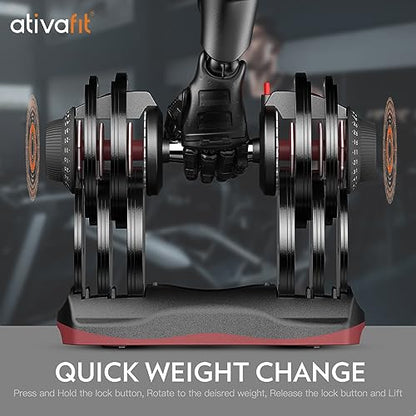 ATIVAFIT Adjustable Dumbbells Set of 2, 5–88LB Quick Adjust Free Weights with Double Safety Lock & Anti-Slip Steel Handle, Space Saving Home Gym Equipment for Full Body Strength Training